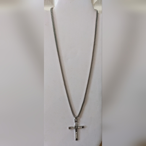 New rhinestone swivel cross, silver colored, T5B3C - Picture 1 of 2